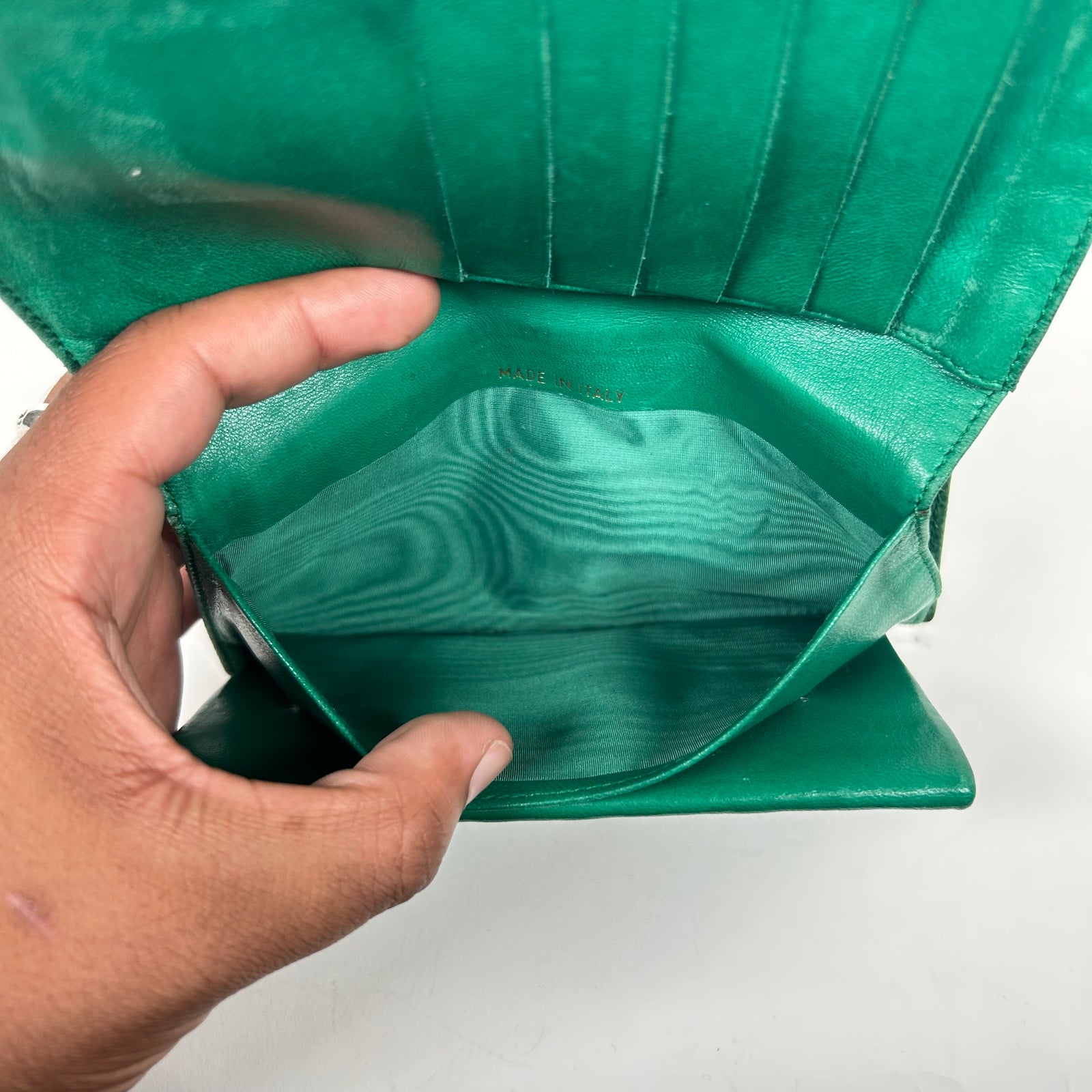 Chanel Green Pebbled Leather Bi-Fold Wallet