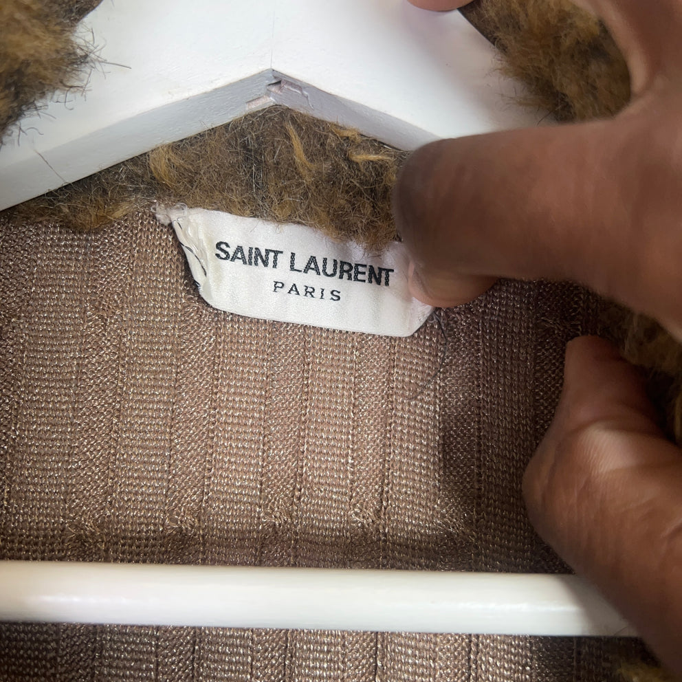 Saint Laurent Faux Fur Cable-Knit Cardigan Dress