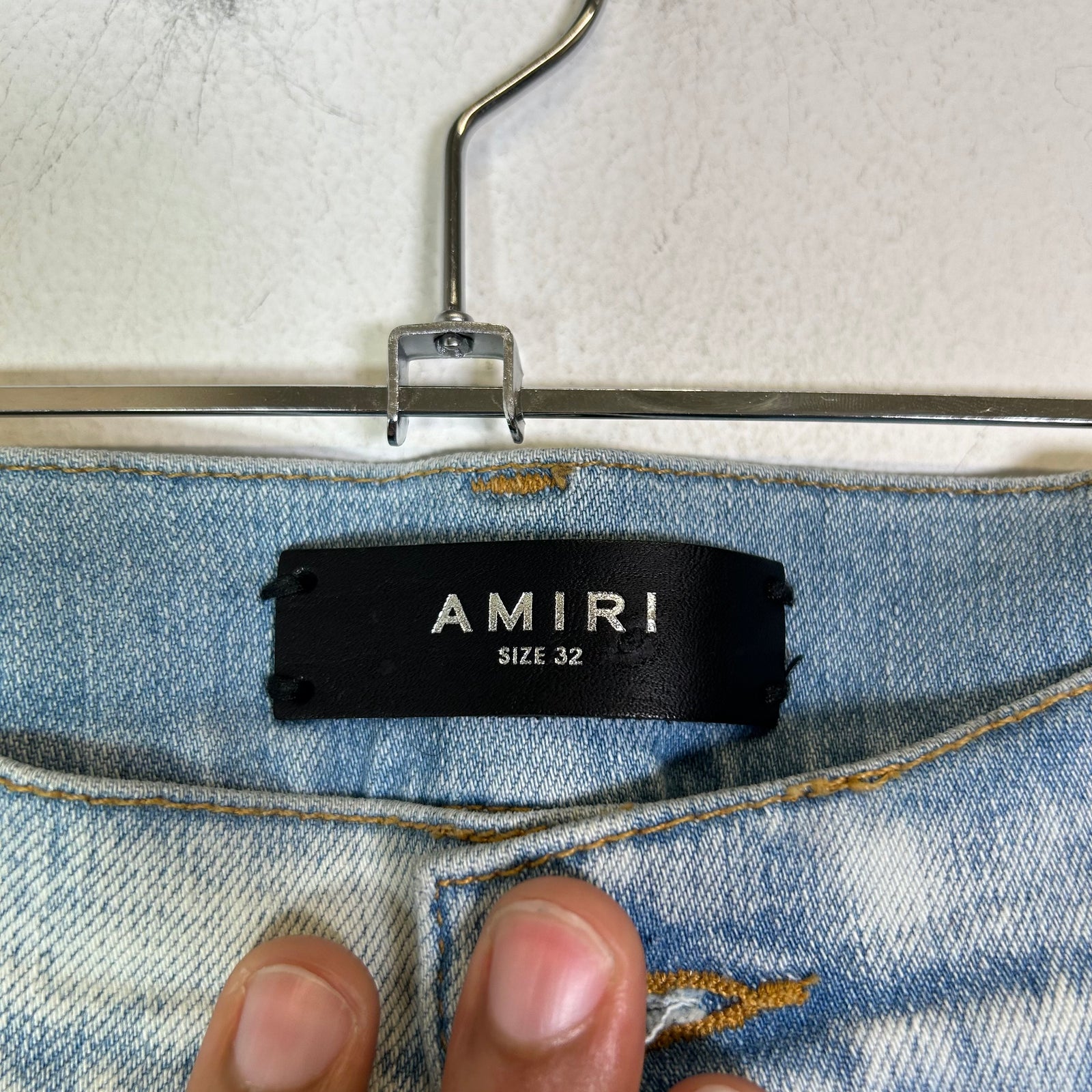 Amiri MX1 Light Indigo Camo Patch Jeans