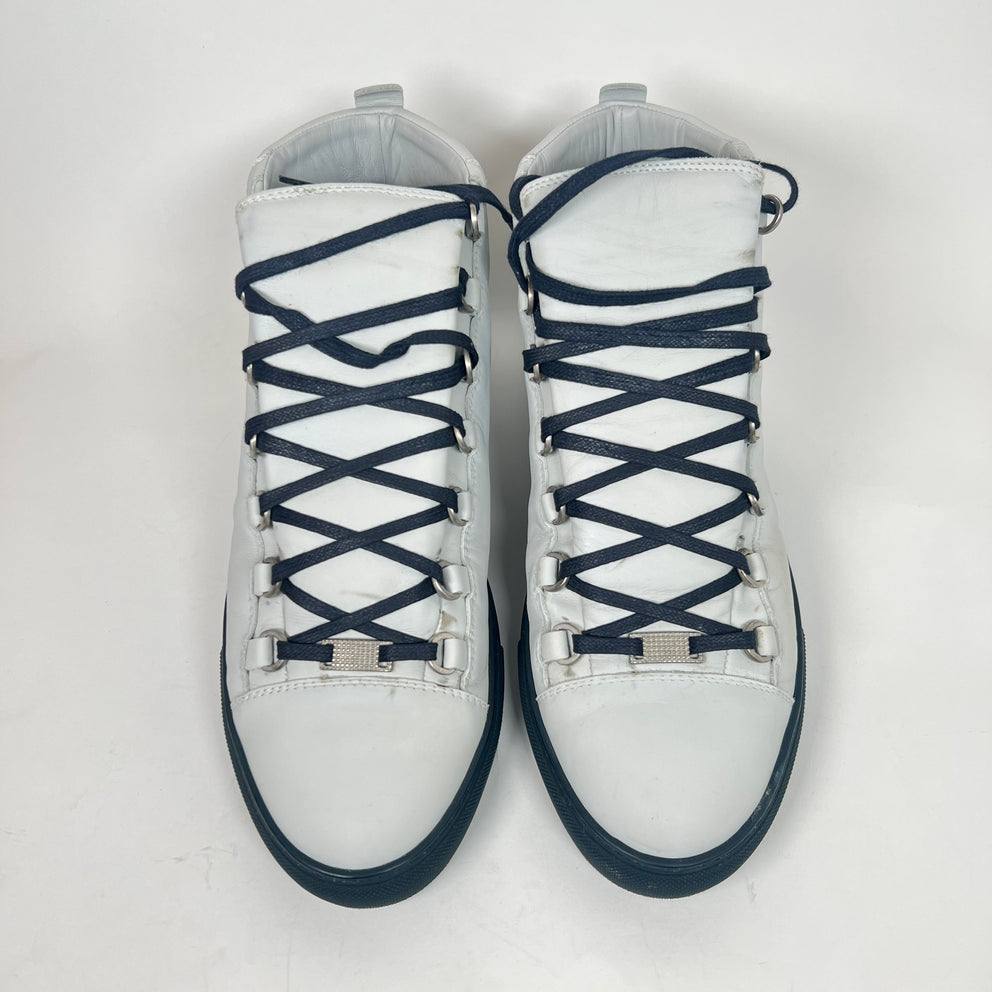 Balenciaga White/Navy High-Top Arena Sneaker Size 44
