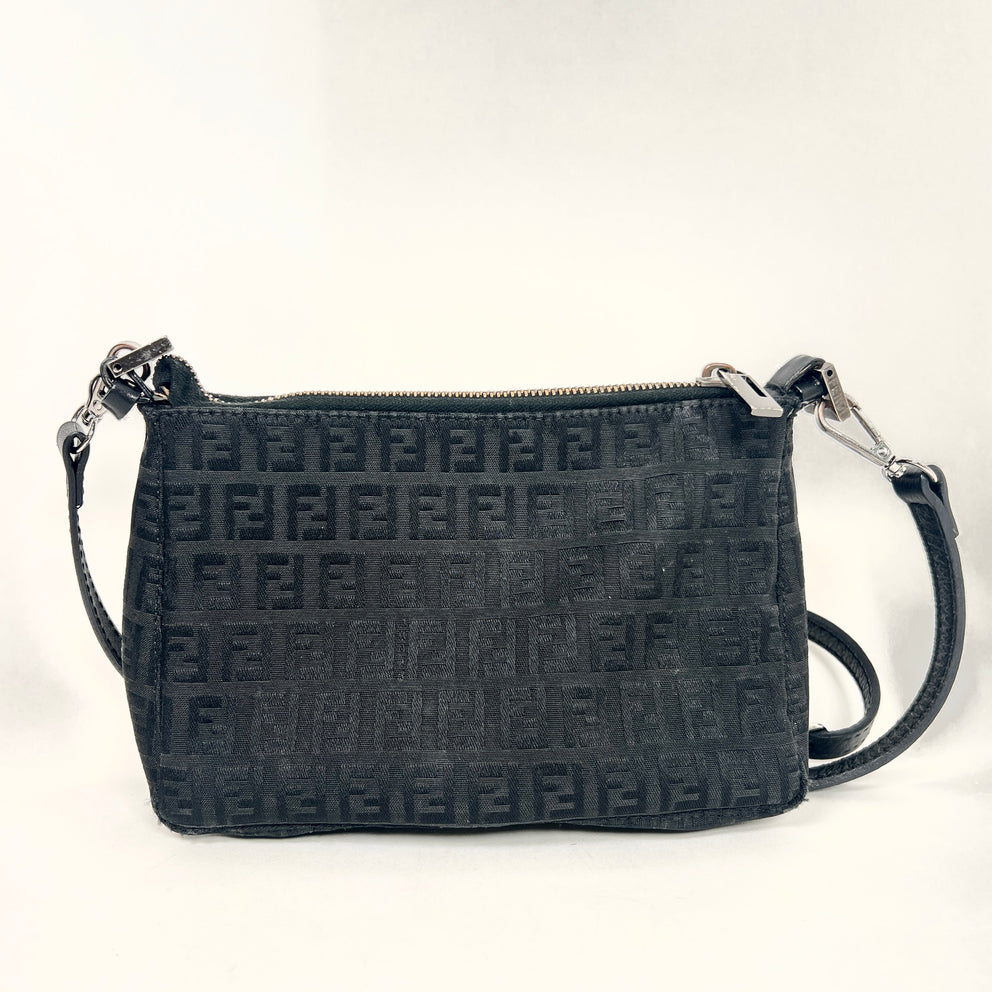 Vintage Fendi Black Canvas Zucchino Pochette
