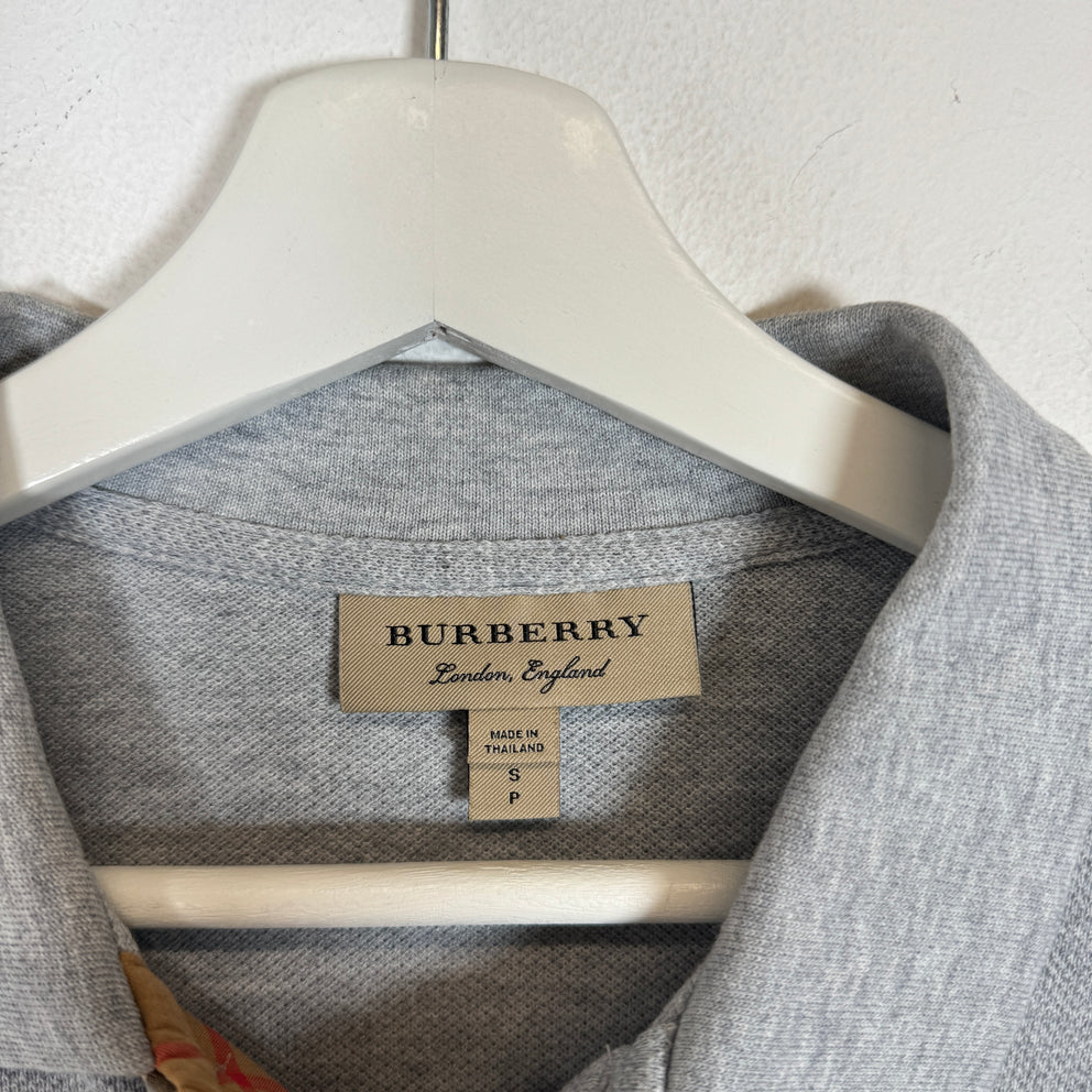 Burberry Grey Check Longsleeve Polo Size S