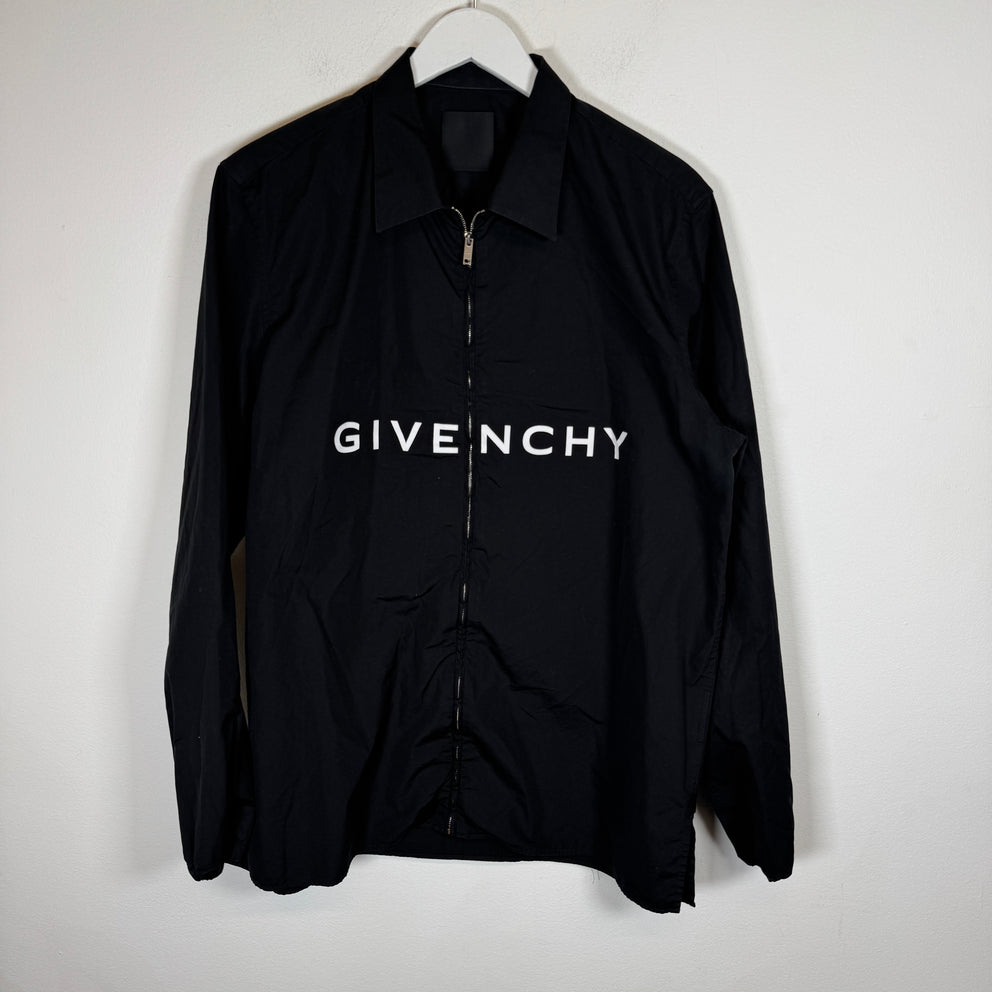 Givenchy Black Logo Zip-Up Shirt Size M