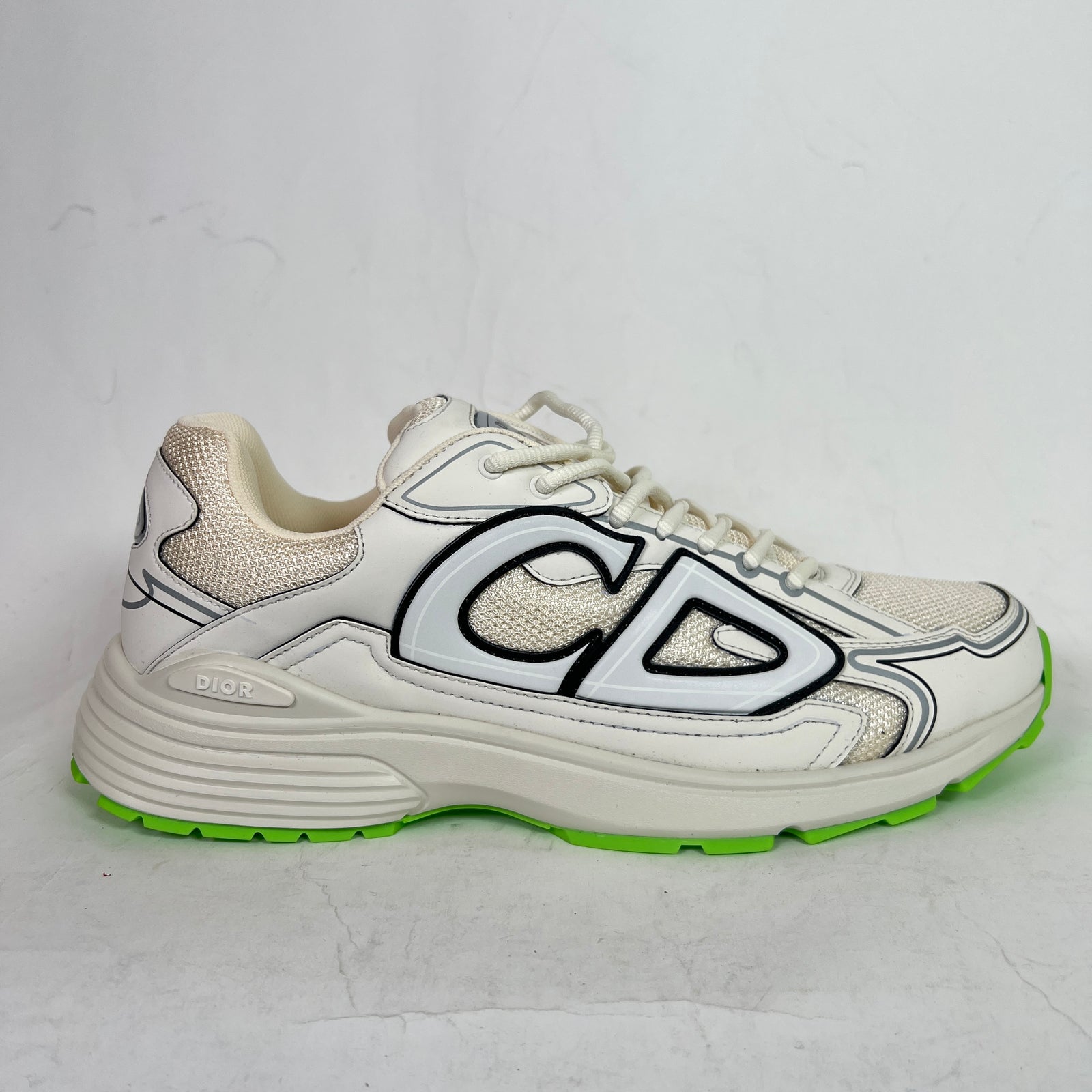 Dior B30 Beige/Lime Green Microfiber Mesh Sneaker Size 43