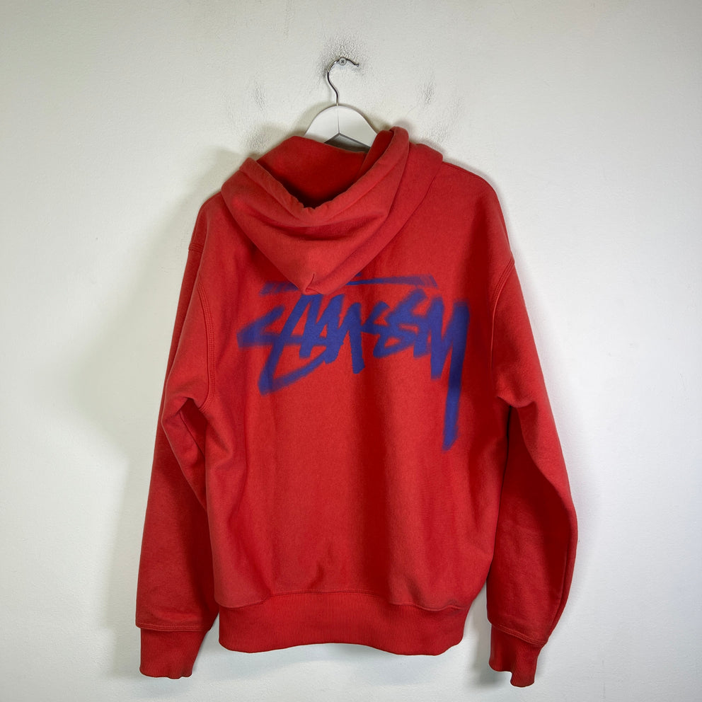 Stussy Orange Dizzy Stock Logo Hoodie Size M