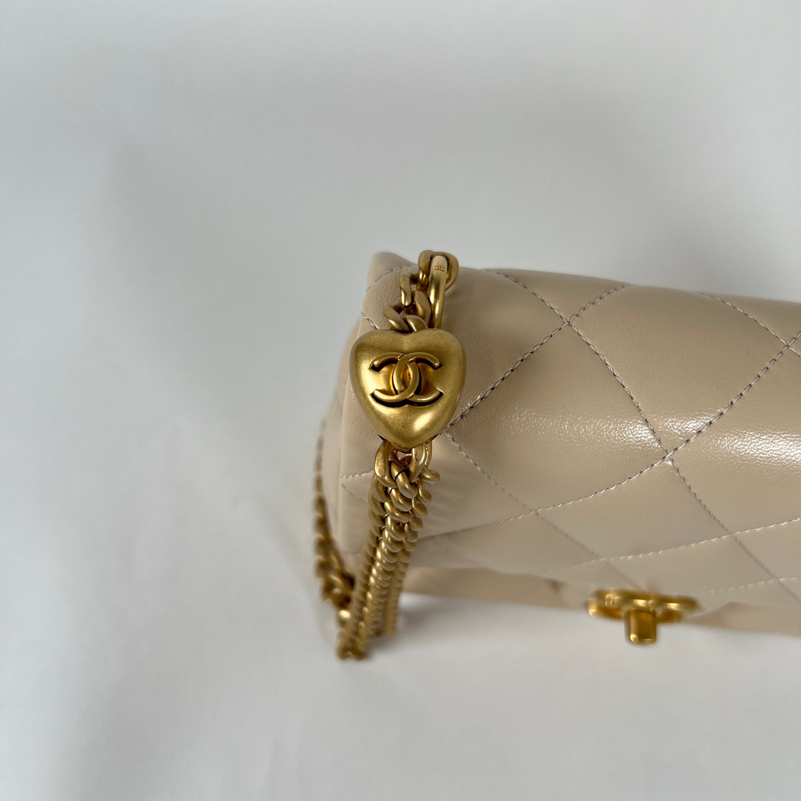 Chanel Beige Caviar Quilted Mini Sweetheart Crush Flap Bag
