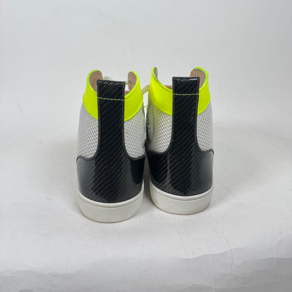 Christian Louboutin White/Lime Yellow Studded High Top Sneaker Size 41
