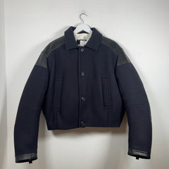 Prada Paneled Wool Down Lined Cropped Bomber Jacket