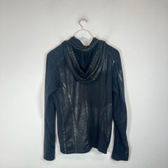 14th Addiction Black Waxed Asymmetrical Zip-Up Hoodie Size 1