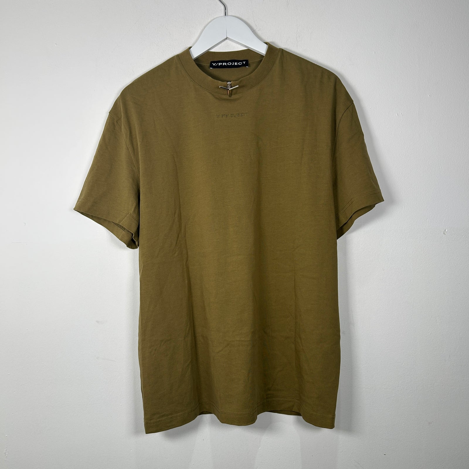 YProject Olive Zipper Collar T-Shirt Size M