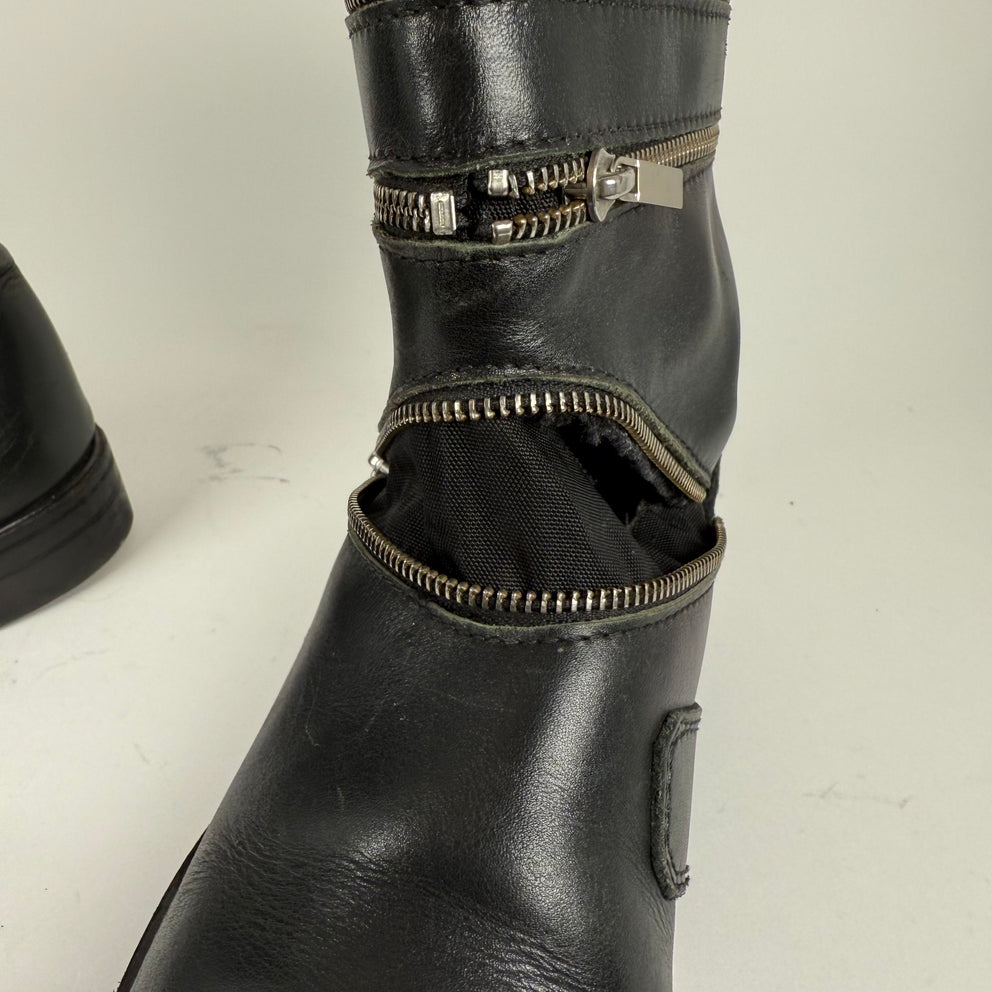 Raf Simons AW06 Black 'Accordion' Zipper Boots Size 8