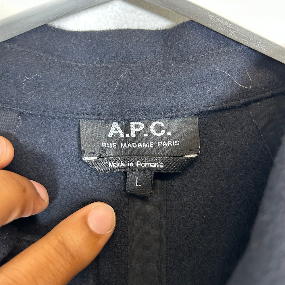 APC Navy Wool Mac Rodger Coat Size L