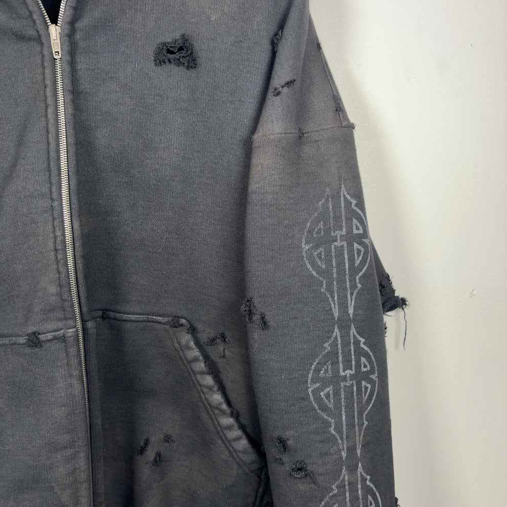 Balenciaga SS24 Paris Moon Distressed Zip-Up Hoodie