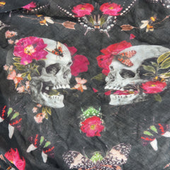 Alexander McQueen Floral Moth Print Silk Cotton Scarf