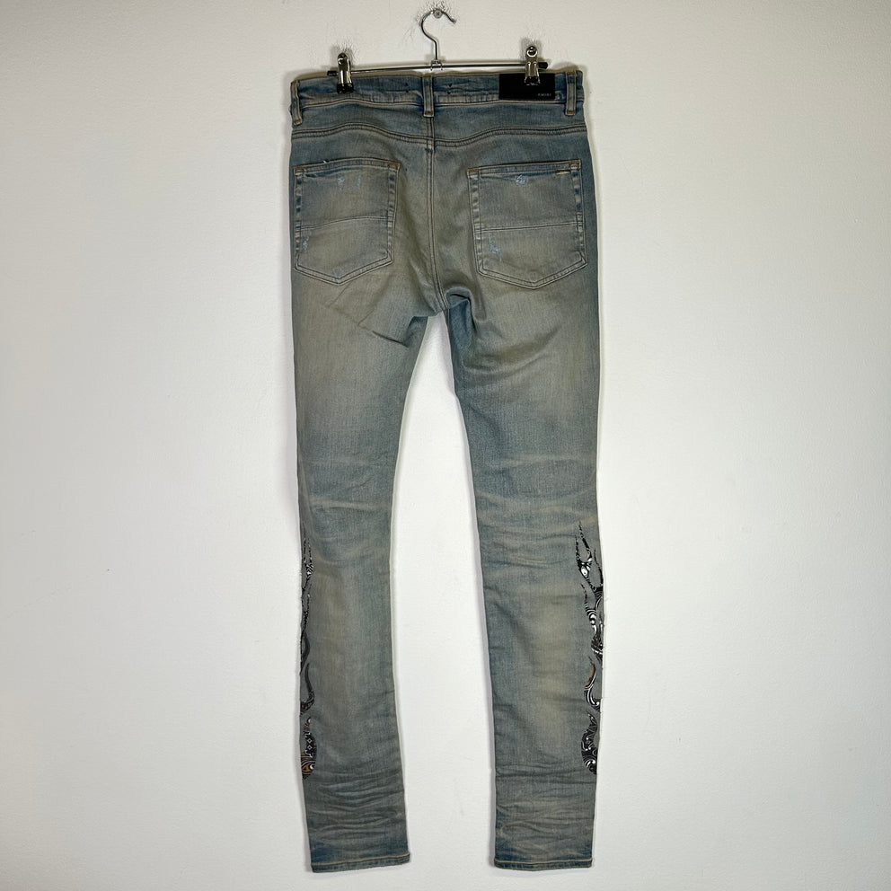 Amiri Flame Patched Lightwash Jeans