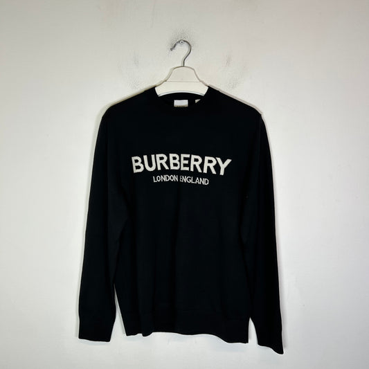Burberry Black Intarsia Logo Wool Sweater Size M