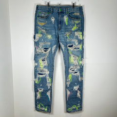 Endless Neon Green Embroidered Blue Denim Jeans Size 36