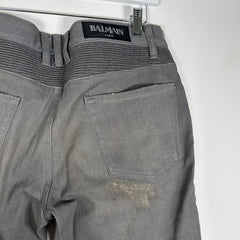 Balmain Grey Biker Rib Jeans Size 34