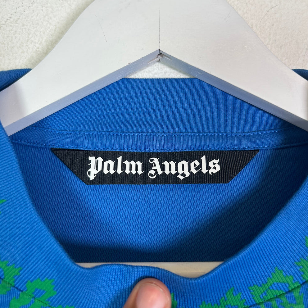 Palm Angels Blue Flame Neck Logo T-Shirt