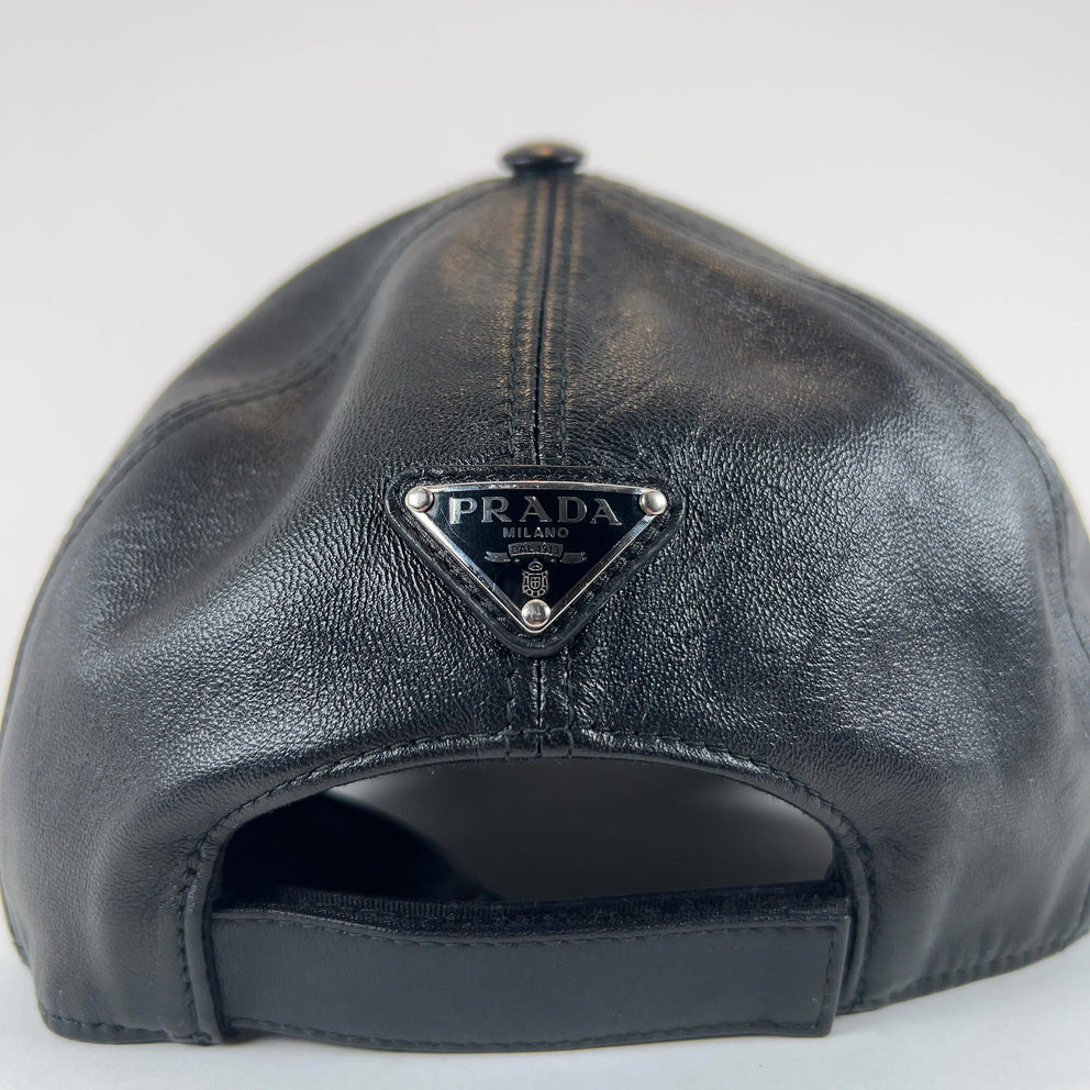 Prada Leather Plaque Logo Hat