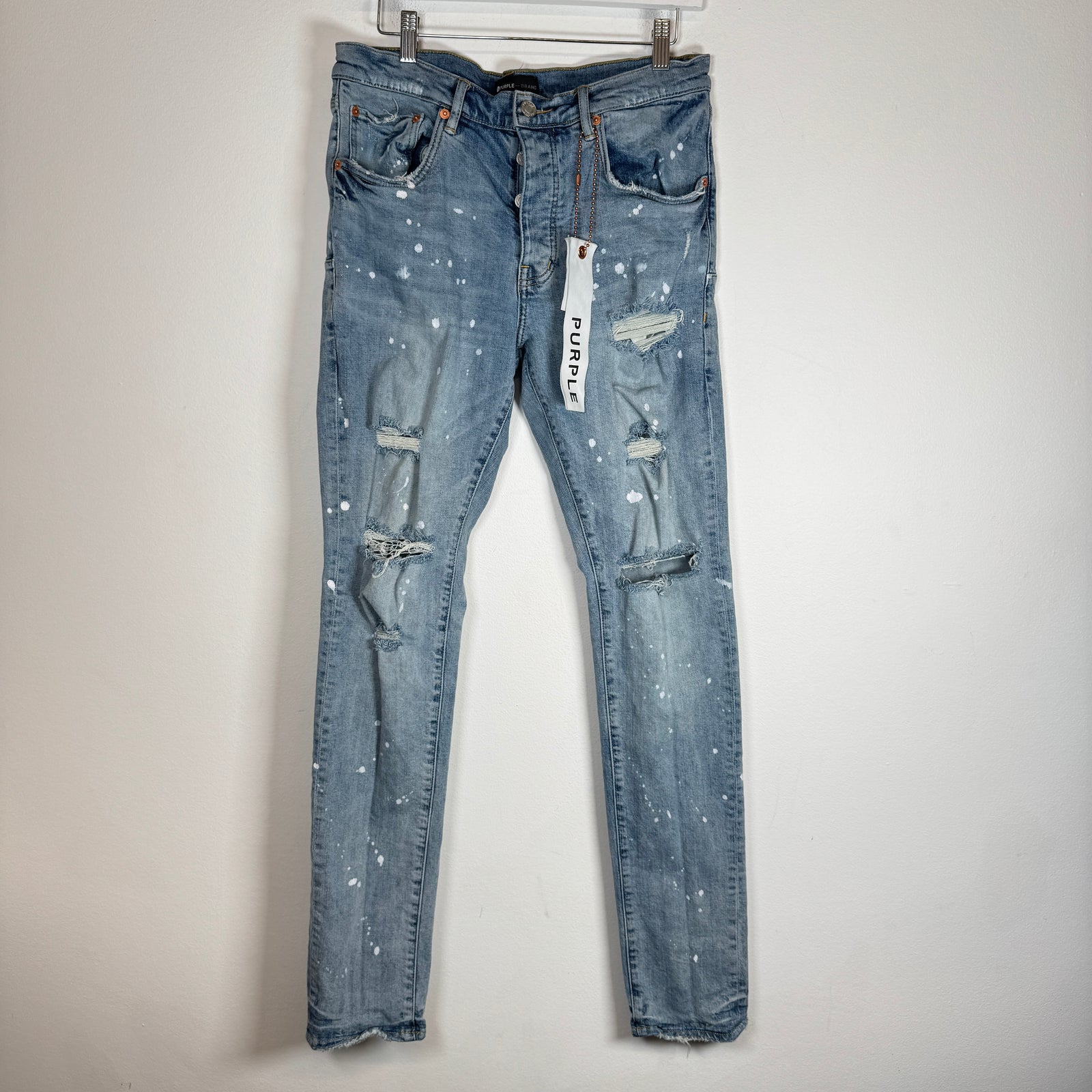 Purple Lightwash Paint Splatter Jeans Size 34