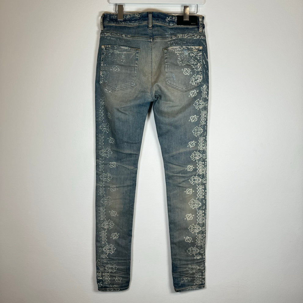 Amiri Lightwash Bleach Bandana Denim Jeans Size 32