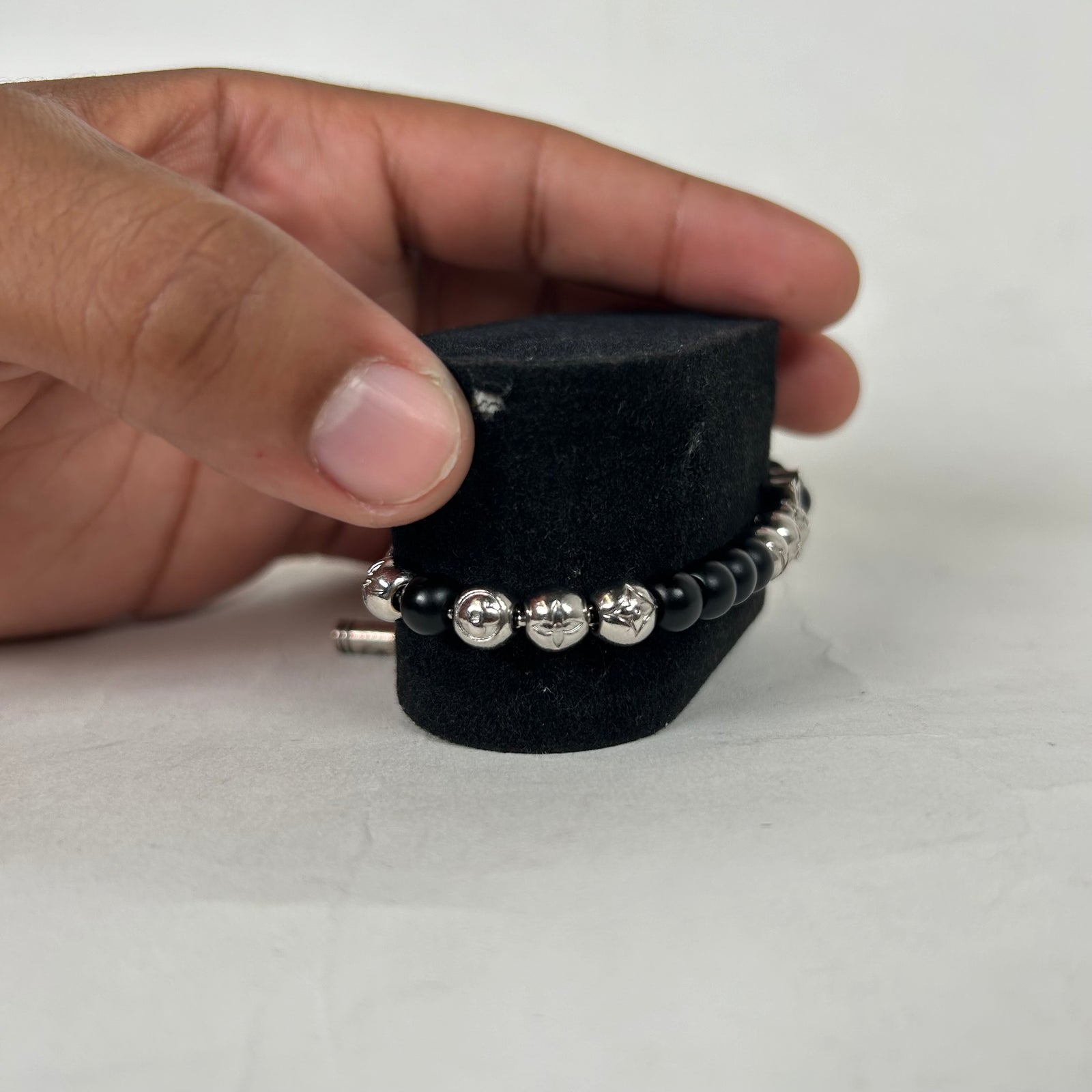 Louis Vuitton Silver Monogram Beaded Bracelet