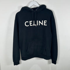 Celine Spellout Logo Black Hoodie Size M