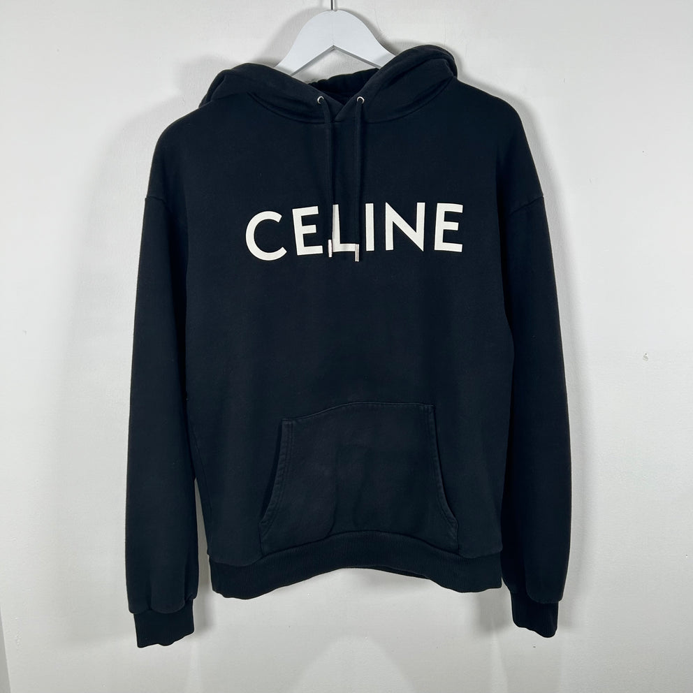 Celine Spellout Logo Black Hoodie Size M
