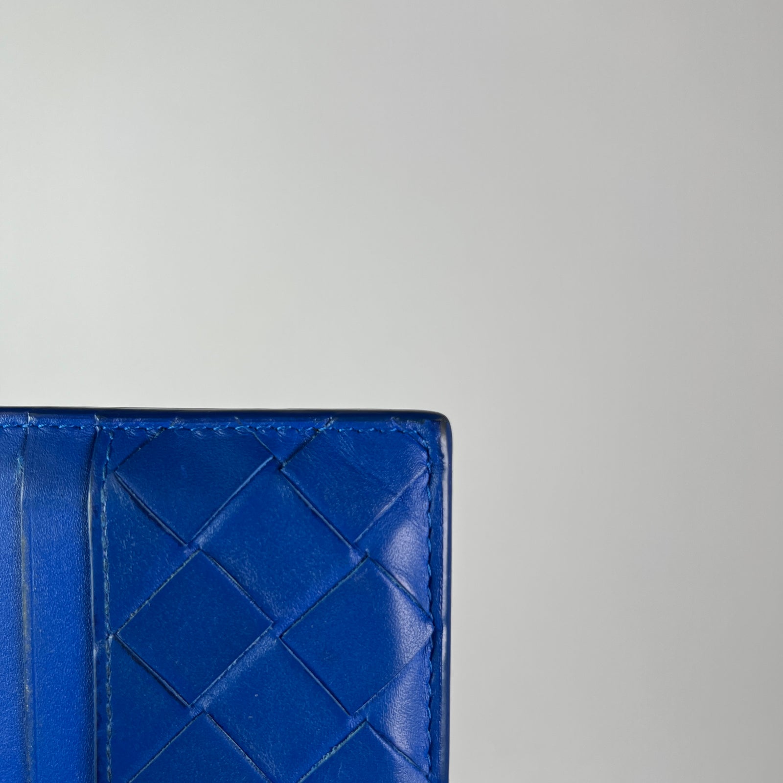Bottega Veneta Blue Intrecciato Weave Leather Cardholder