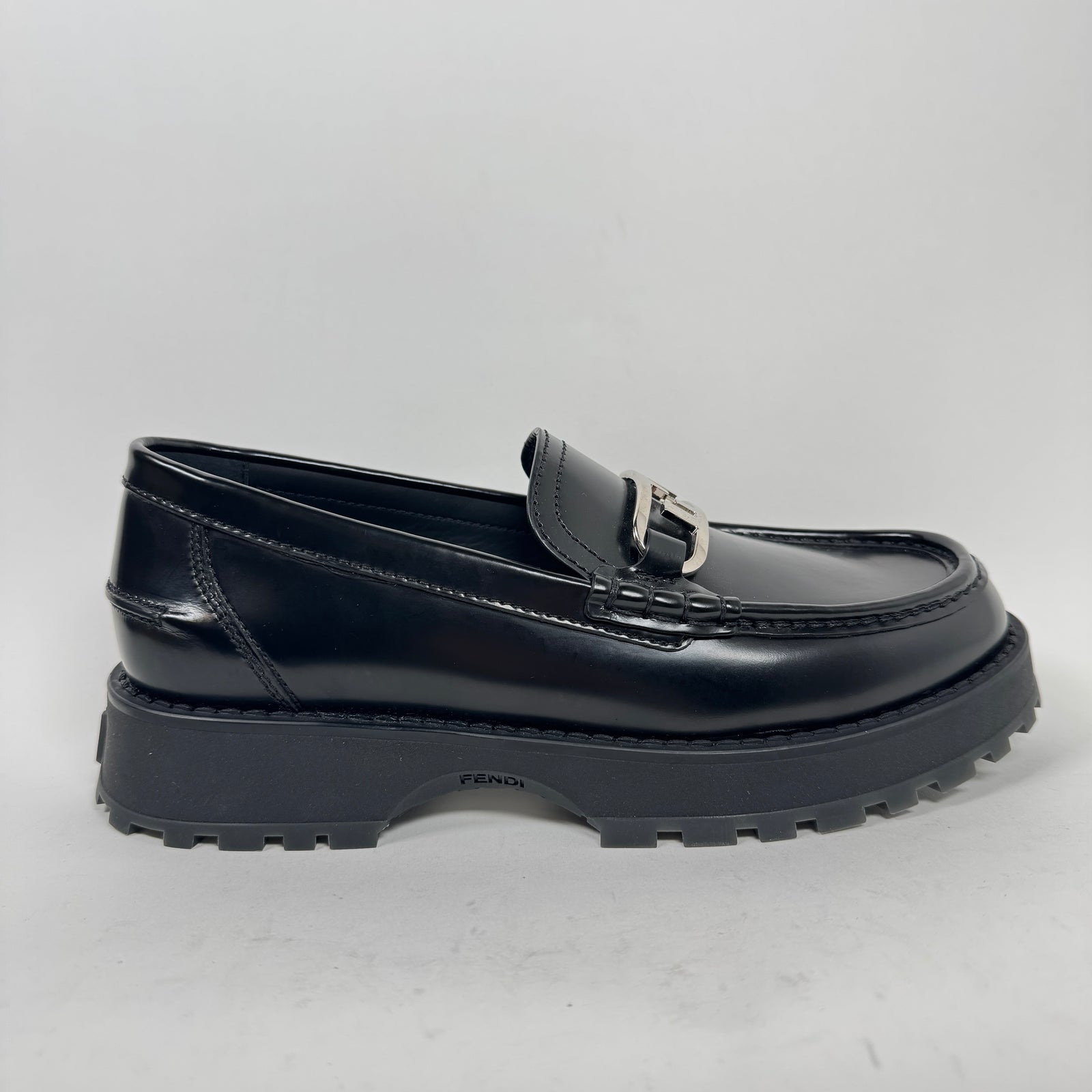 Fendi Black Leather O'Lock Loafers Size 6