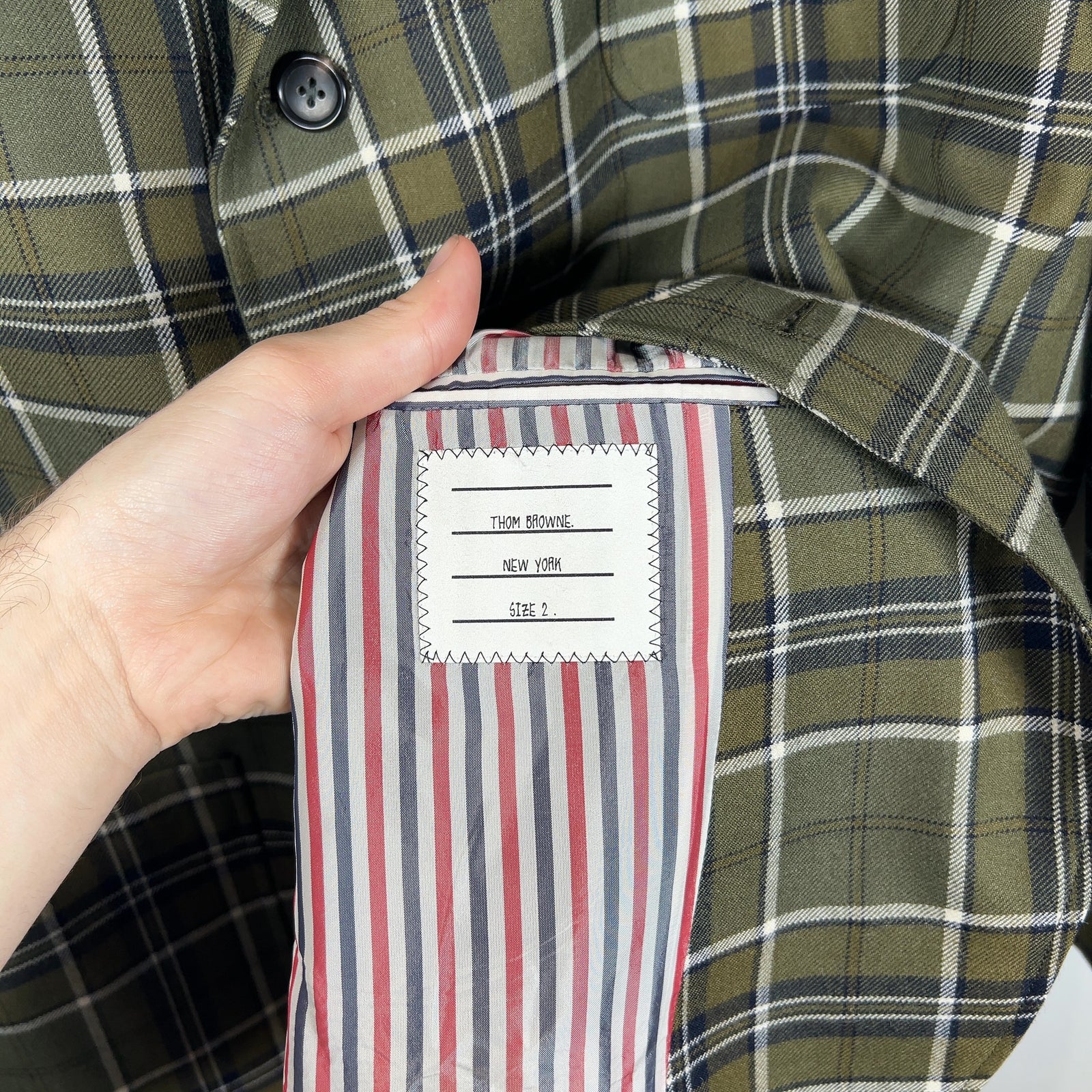 Thom Browne Multi-Pocket Plaid Peacoat