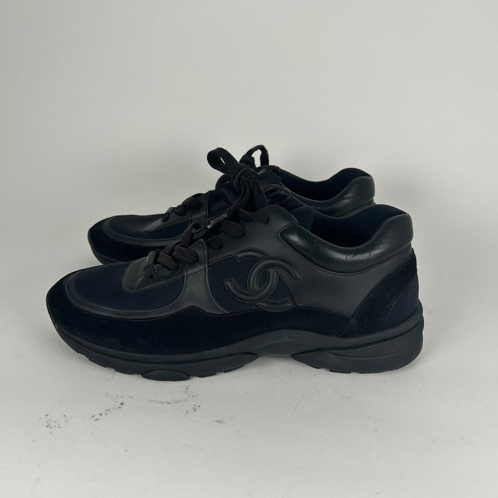 Chanel Triple Black Leather Trainers Size 11