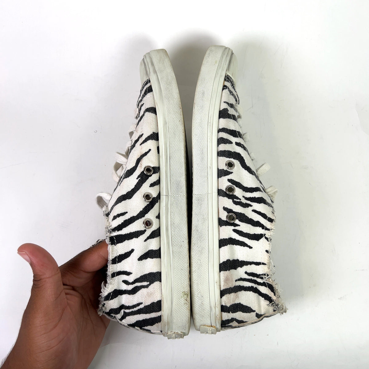 Saint Laurent Paris Bedford Zebra Distressed Sneakers