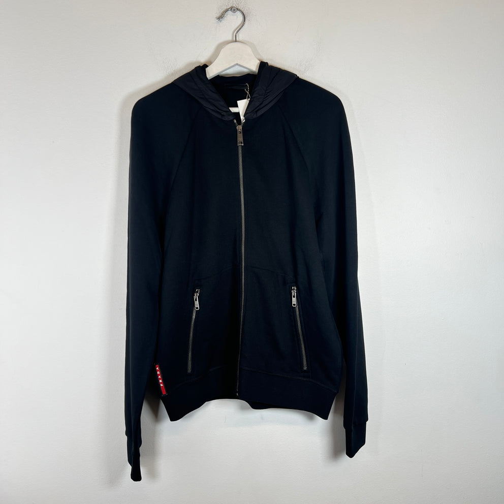 Prada Black AW18 Nylon Plated Zip-Up Hoodie Size M