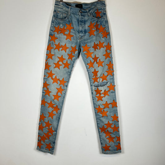 Amiri Chemist Orange Star Patch Jeans Size 31