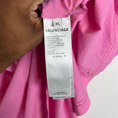 Balenciaga Pink Distressed Neck Logo T-Shirt Size XS