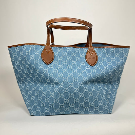Gucci Blue Denim Totissima GG Large Tote Bag