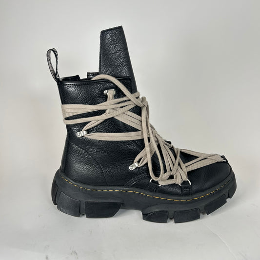 Rick Owens x Doc Marten's Black Megalace Pebbled Leather Boots Size 12