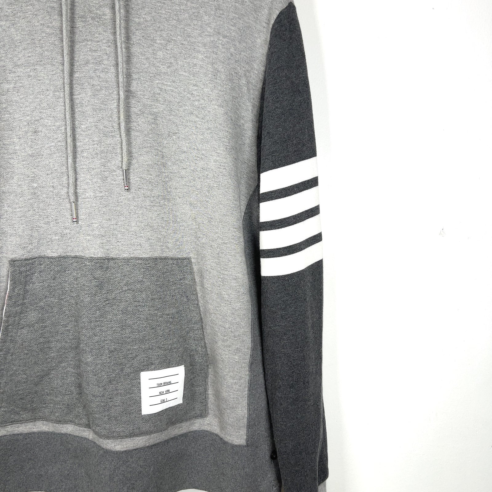 Thom Browne Grey Color Block 4-Bar Hoodie