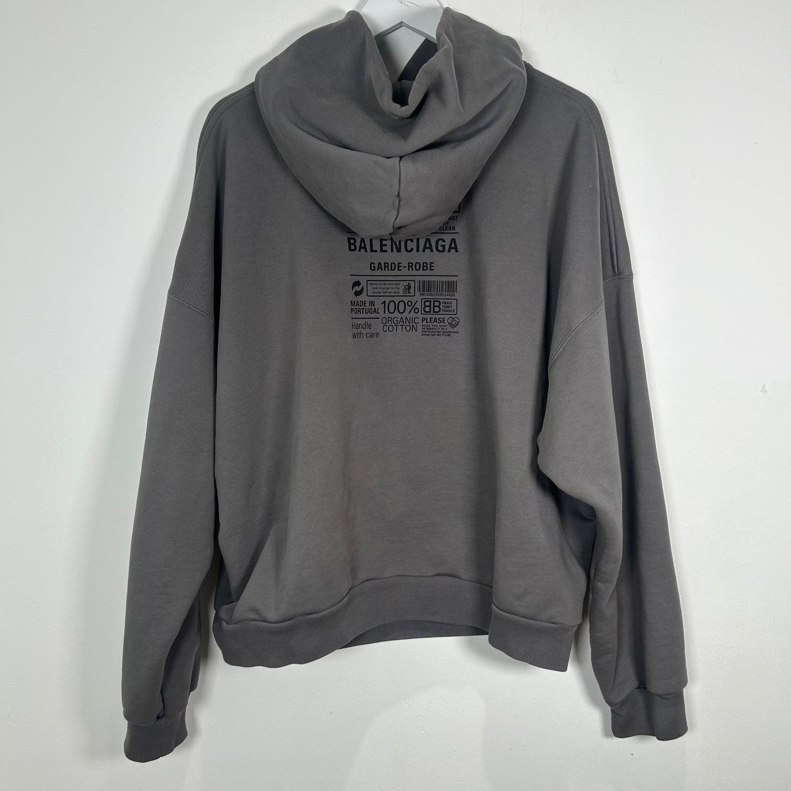 Balenciaga Care Label Grey Hoodie Size S
