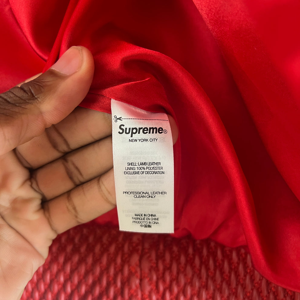 Supreme FW22 Red Studded Quilted Lambskin Leather Jacket Size L