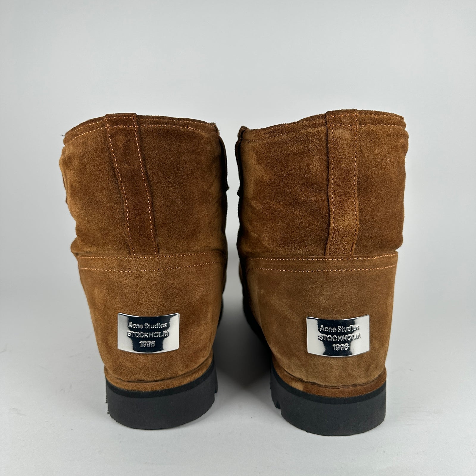 Acne Studios Brown Shearling Leather Cargo Boot Size 42