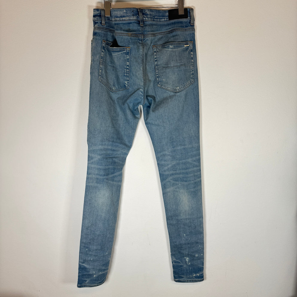 Amiri Lightwash Tie-Dye Patch Thrasher Jeans Size 33