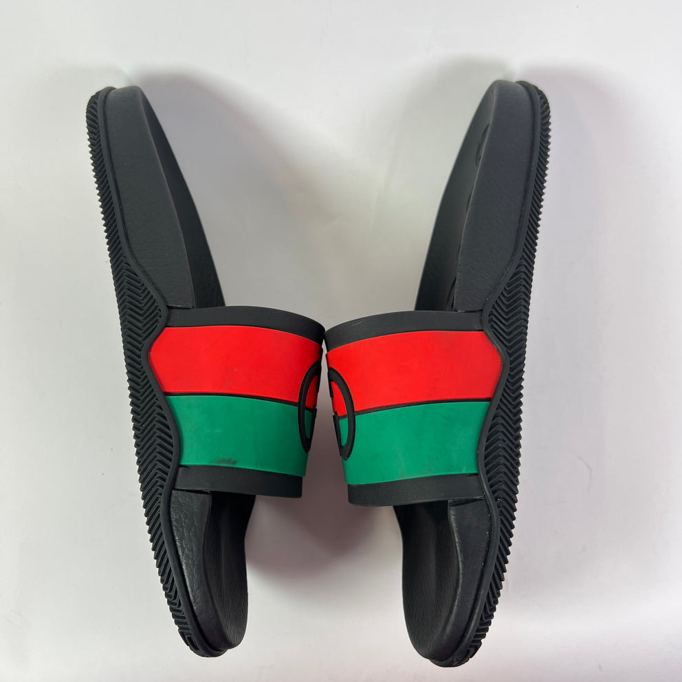 Gucci Tricolor Web Interlocking G Pool Slides
