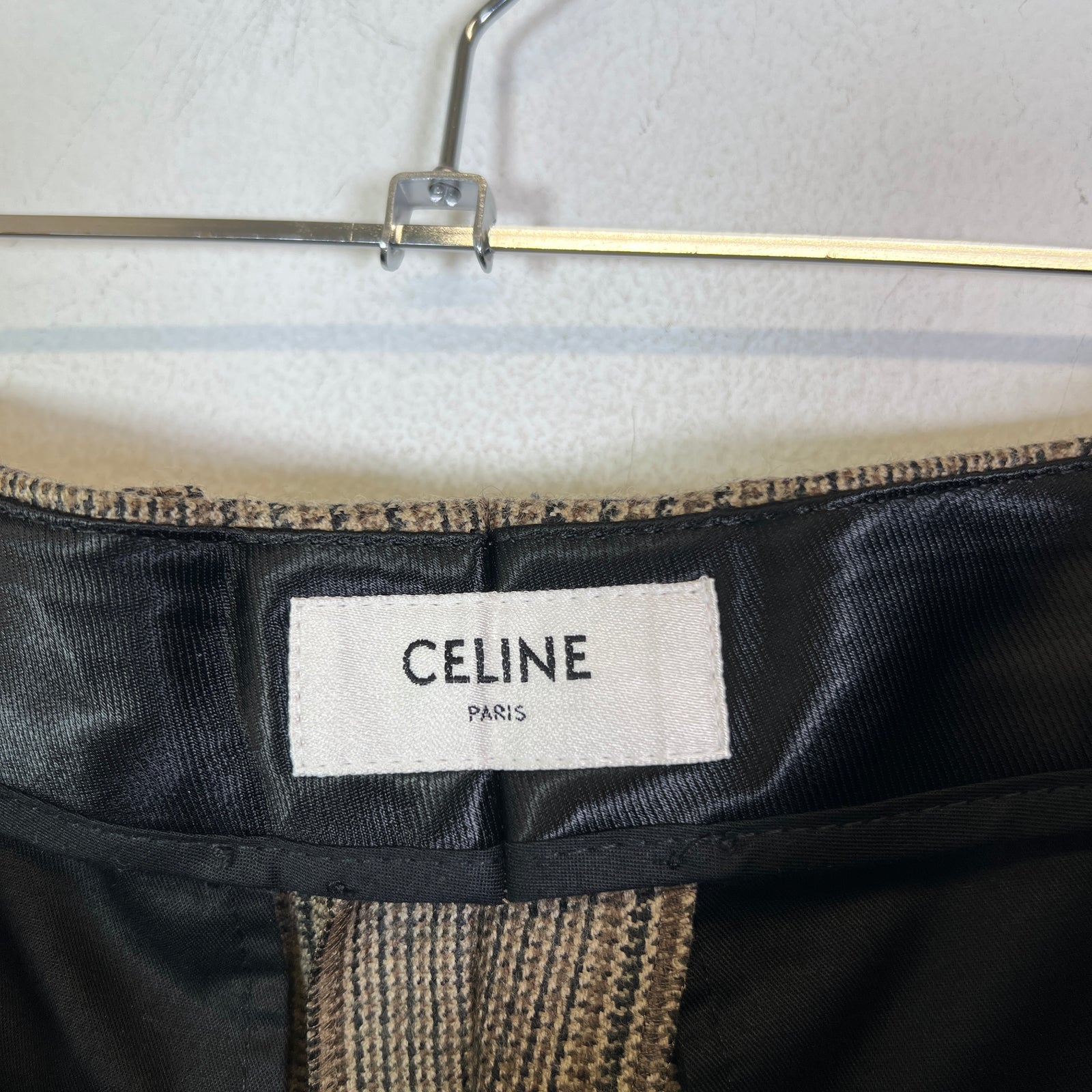 Celine Wide-Leg Pleated Checked Wool Trousers