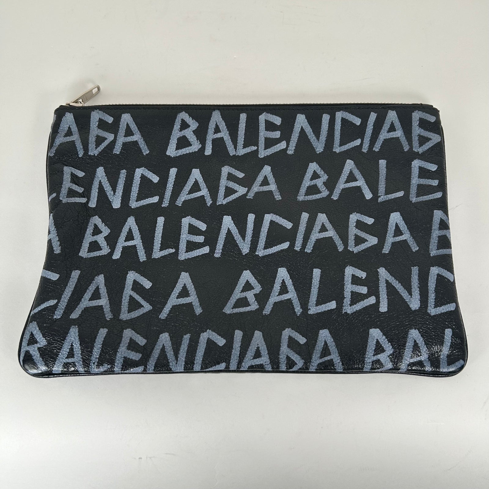 Balenciaga Graffiti Logo Leather Clutch
