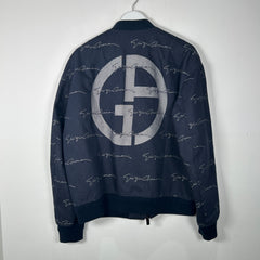 Giorgio Armani Navy All Over Logo Bomber Jacket Size 50