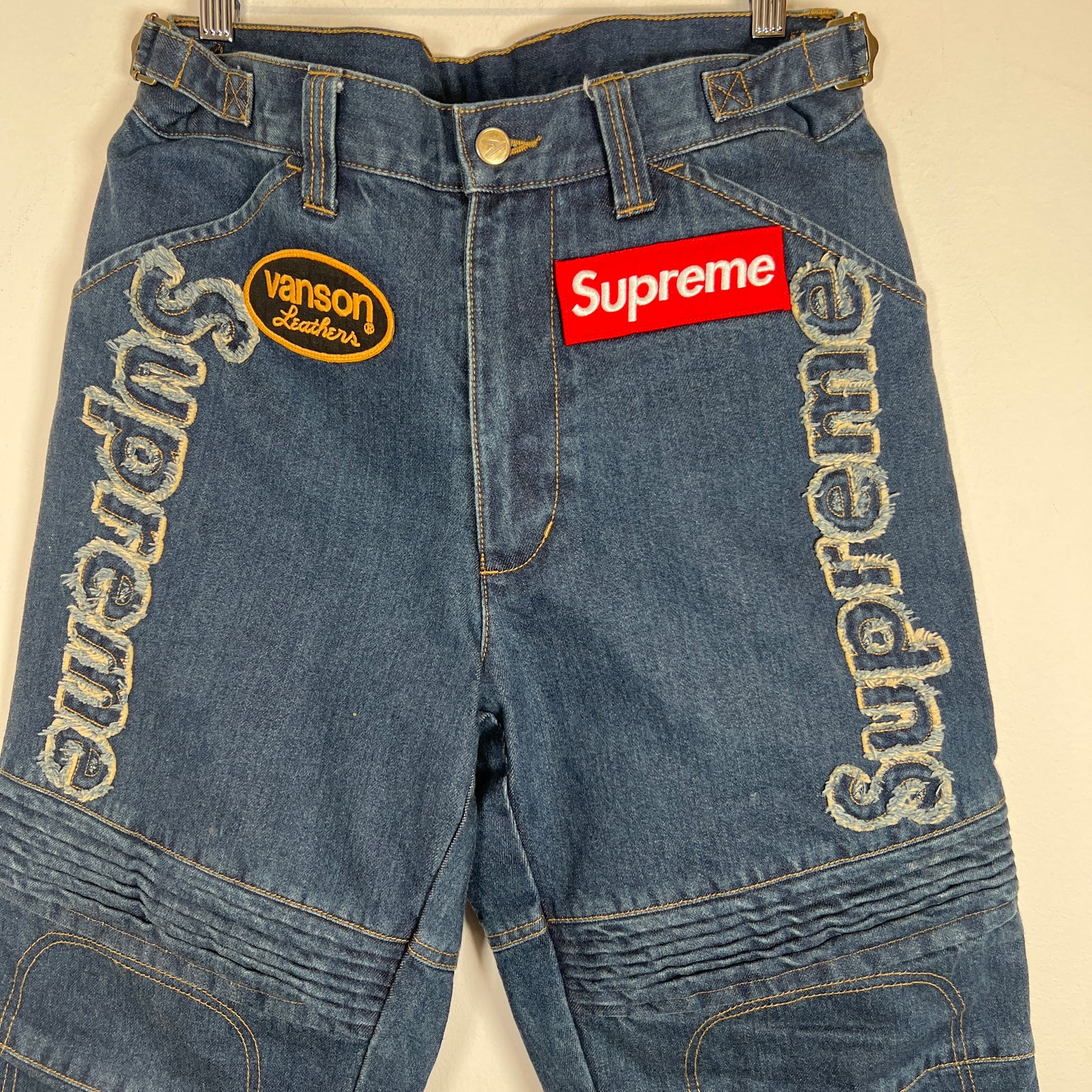 Supreme x Vanson Leathers Blue Denim Racing Jeans Size 30