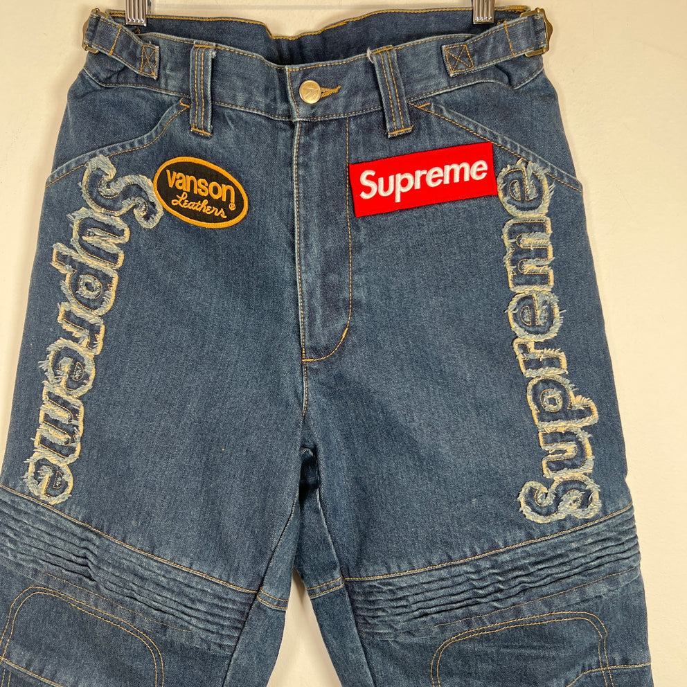 Supreme x Vanson Leathers Blue Denim Racing Jeans Size 30